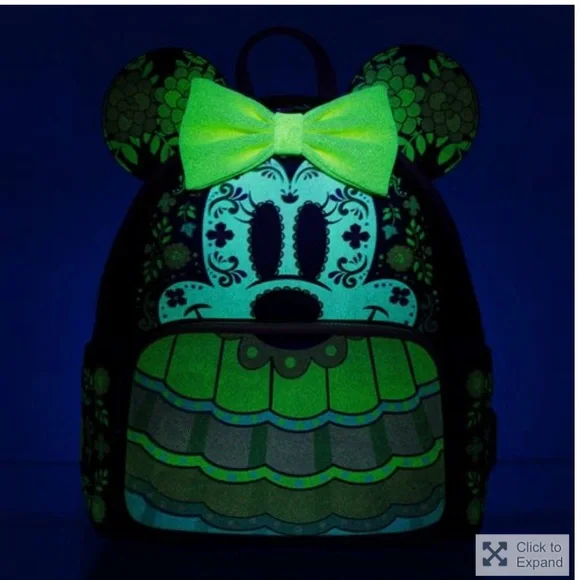Loungefly Minnie Mouse Dia de los Muertos Sugar Skull Mini-Backpack - Picture 3 of 9